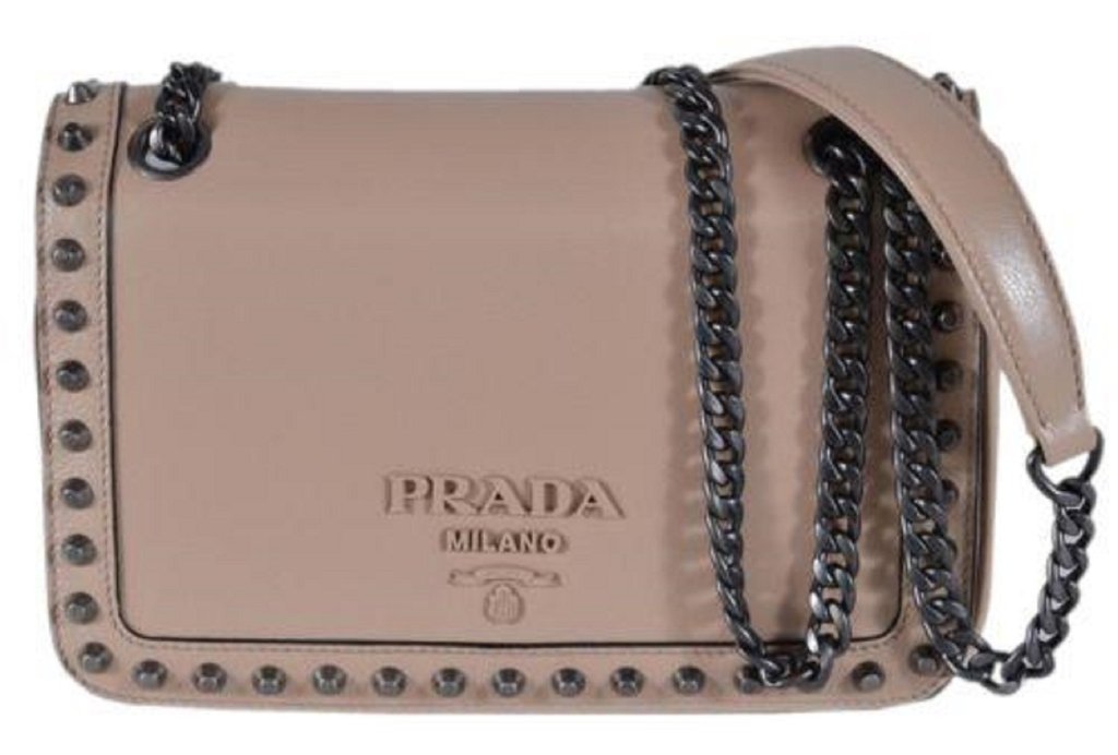 Prada Pattina Glace Calf Leather Nero Black Pattina Studded Bag