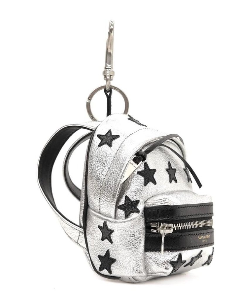 Saint Laurent Silver/Black Unisex Zip Backpack Key Chain Black Stars 441914