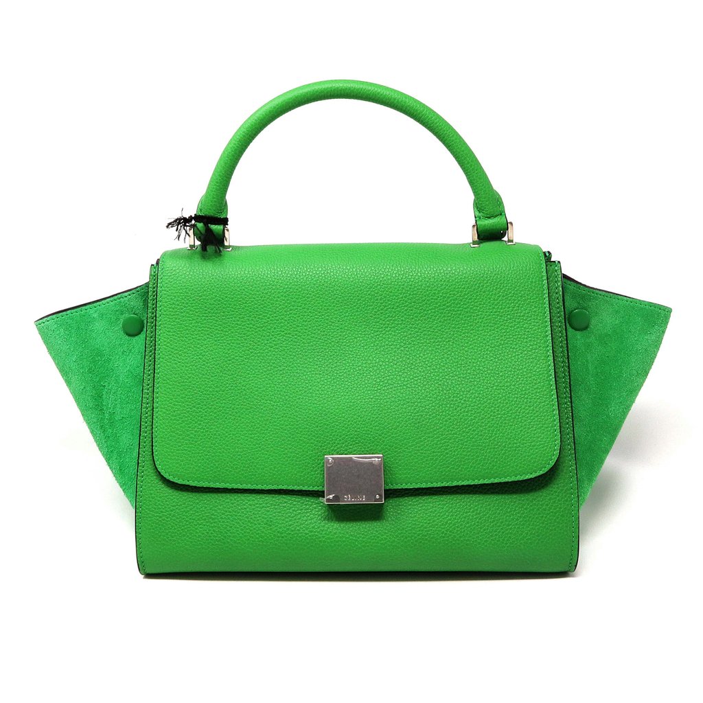 Celine Green Leather And Suede Trapeze Small Tote
