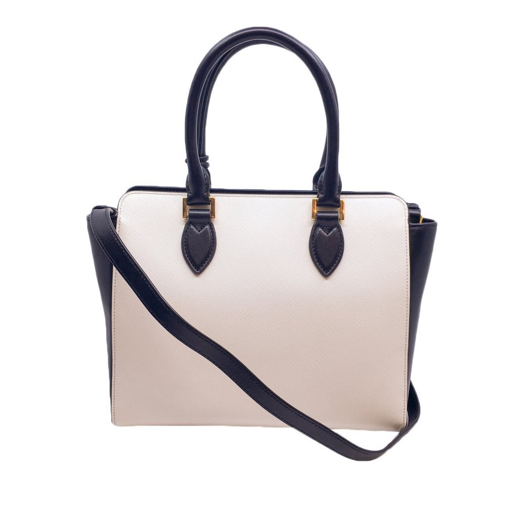 Prada Black and White Saffiano Leather Satchel Crossbody Handbag 1BA113
