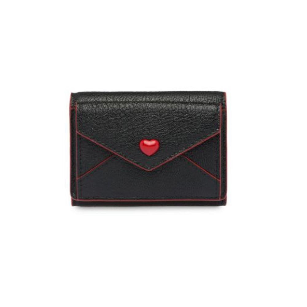 Miu Miu Black Madras Forever Small Love Envelope Card Case Leather Wallet  5MH021