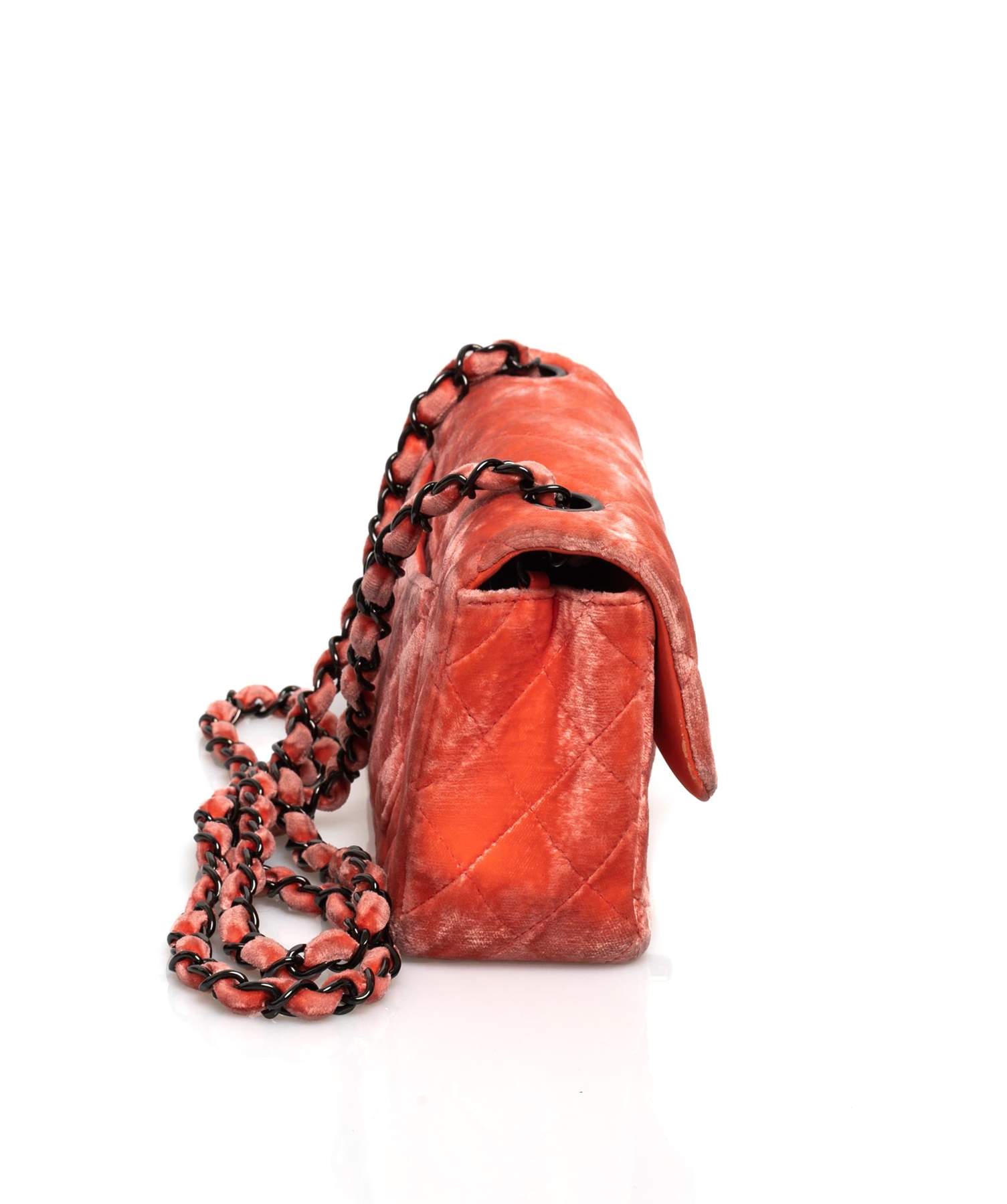 Pearl Crush Crystal Ball Mini Rectangular Flap Bag in Coral Velvet