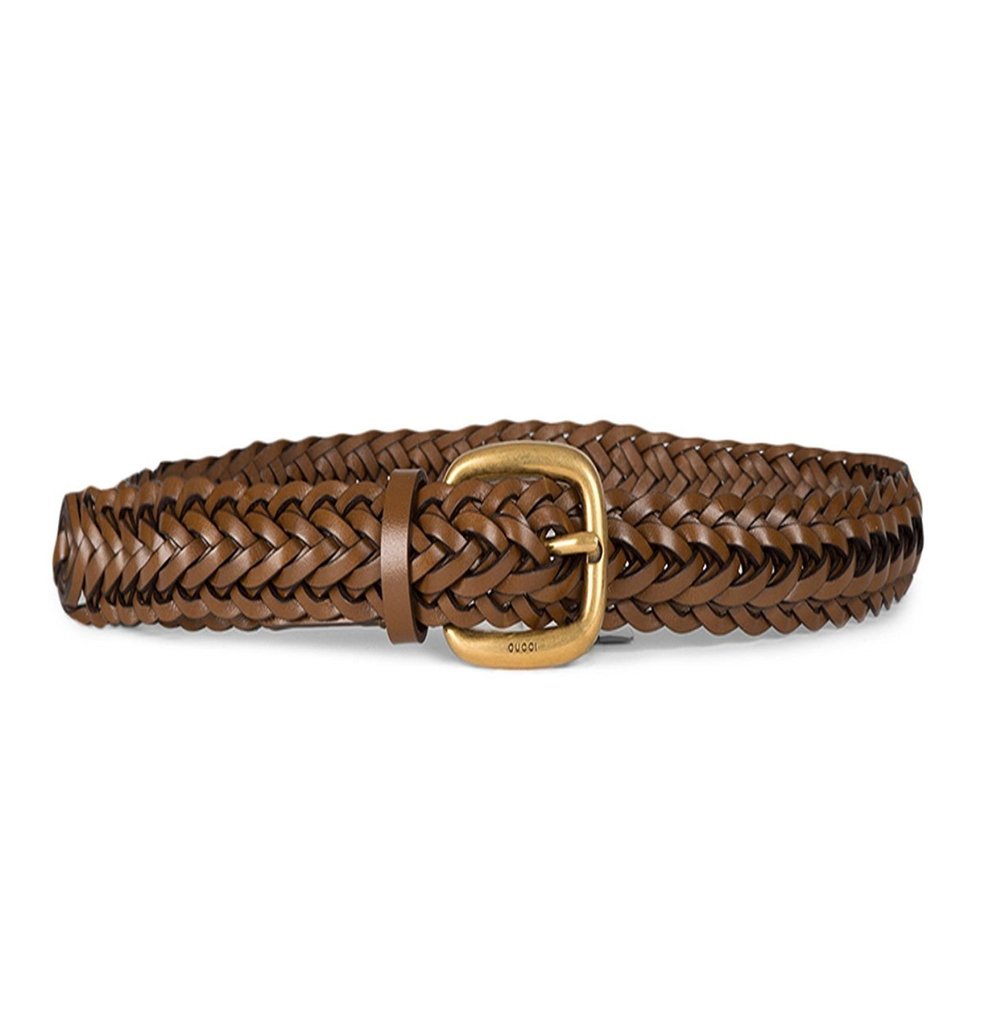 ACCESSORIES :: BELTS :: Gucci Women&#39;s Braided Leather Brown Belt with Gold Buckle Size 34 380606